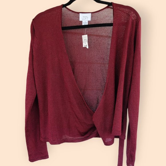 LOFT Sweaters - NWT The Loft Medium Wrap Cardigan Ballet Ann Taylor Red Sparkle Tie Fairy Dainty